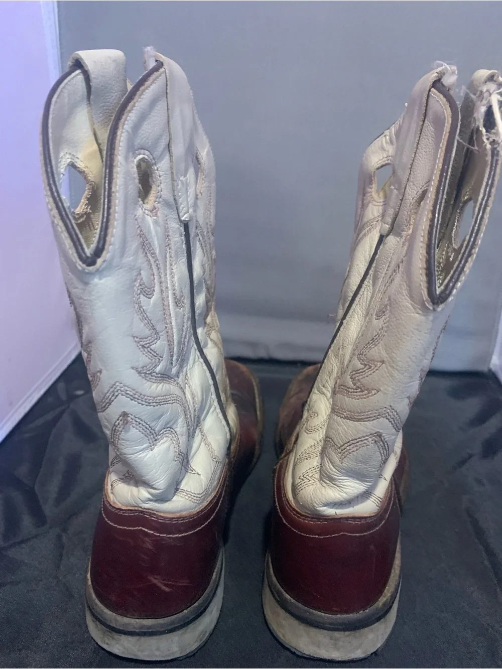 Kid’s ( Unisex ) Old West White and Brown Two-Tone Leather Cowboy Boots